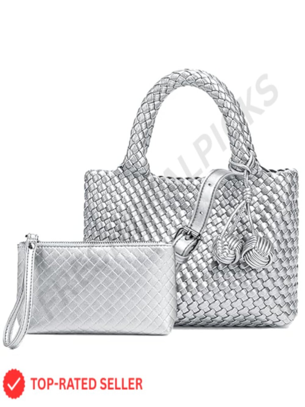 Foldable Woven Tote Bag for Women with Coin Purse, Chain Crossbody Handbag